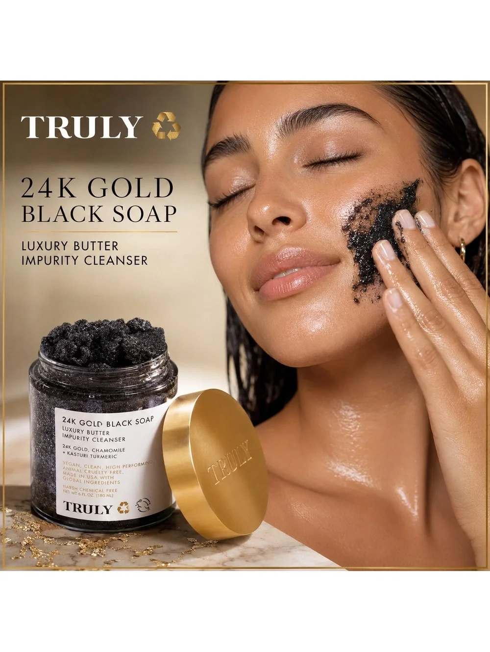 NEW TRULY 24K Gold Black Soap Luxury Butter Impurity Cleanser • Vegan • Clean •